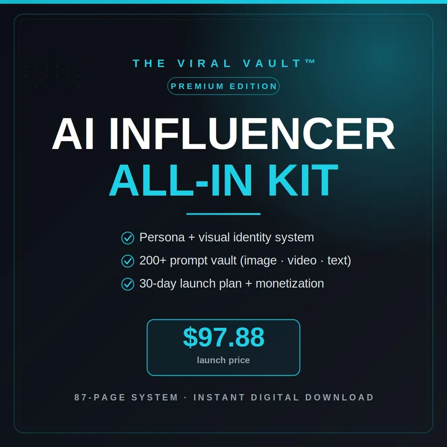 AI Influencer All-In Kit cover — 87-page system