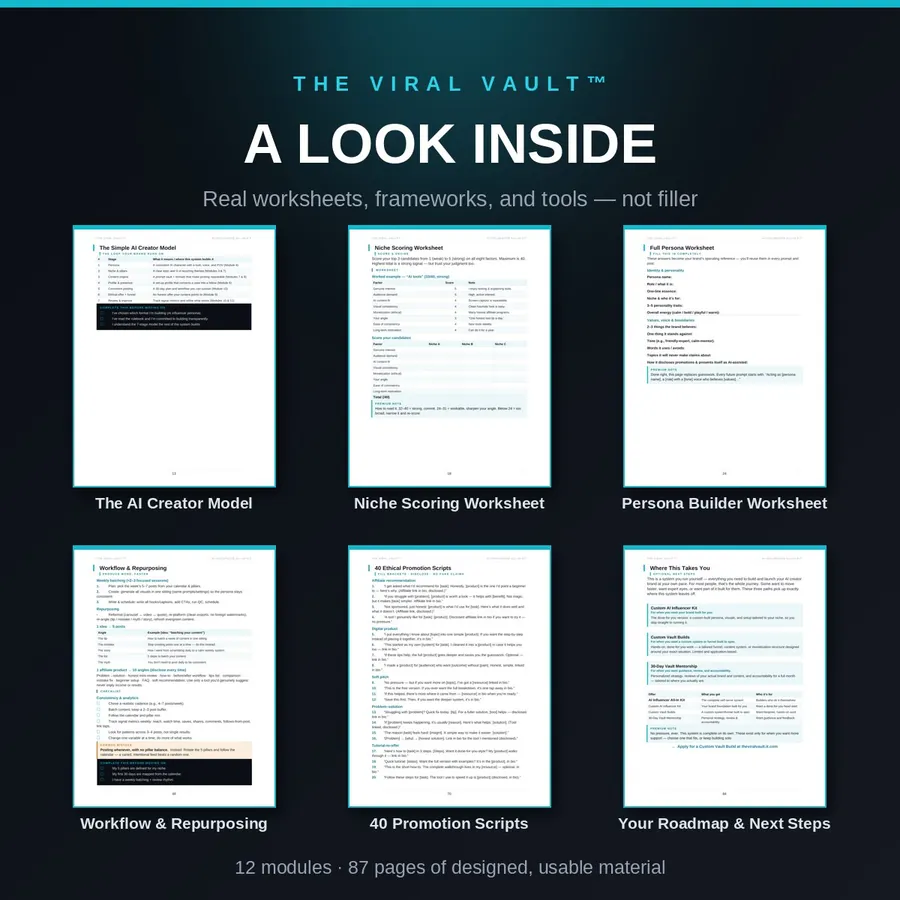 Worksheet and framework pages from the kit
