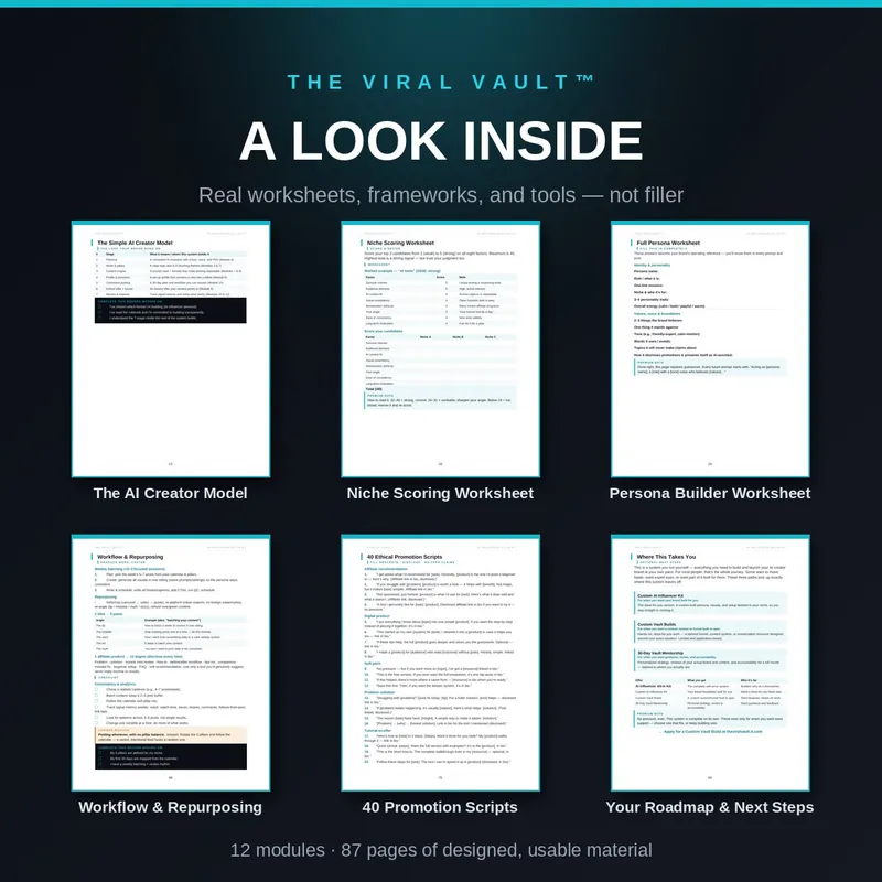 Sample pages from the AI Influencer All-In Kit